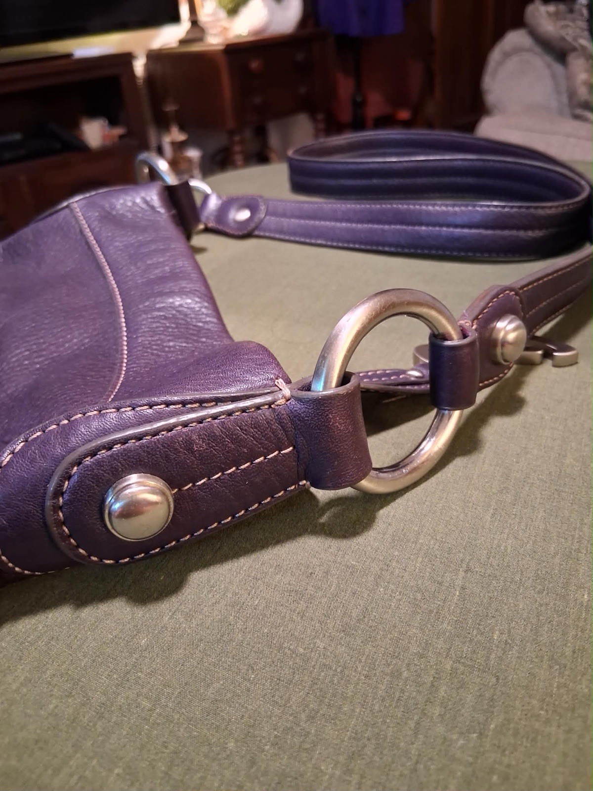 B. Makowsky Purple Soft Pebbled Leather Crossbody Animal Lining w Charm Silver