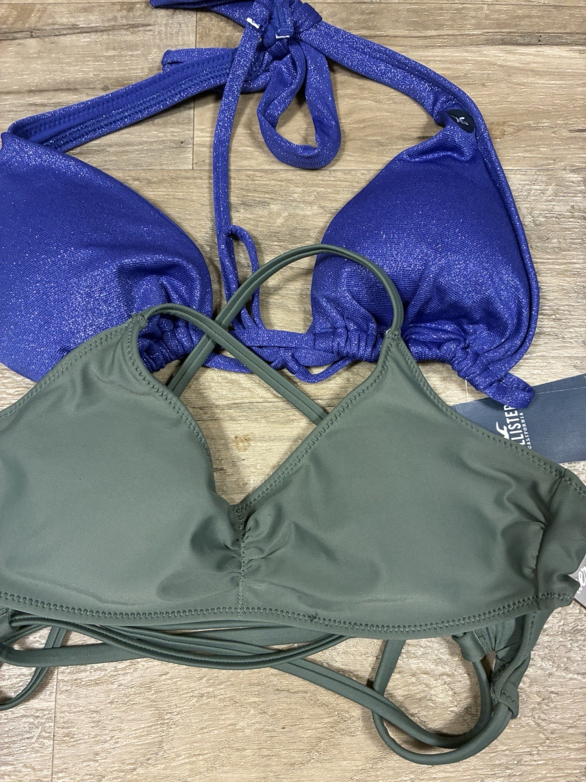 NWTs Hollister aerie 2 Bikini Swim Tops Scoop Triangle String Metallic XS