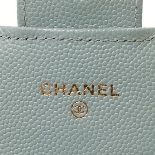 CHANEL Caviar Skin Green Leather Matelasse Long Wallet with Chain Strap