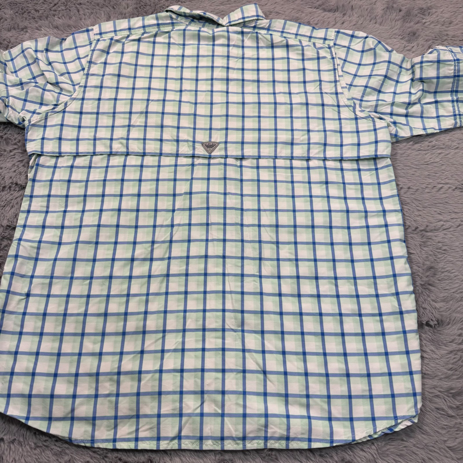 Columbia PFG Super Bahama Button-Down Shirt Women’s L Green Plaid Nylon Fishing