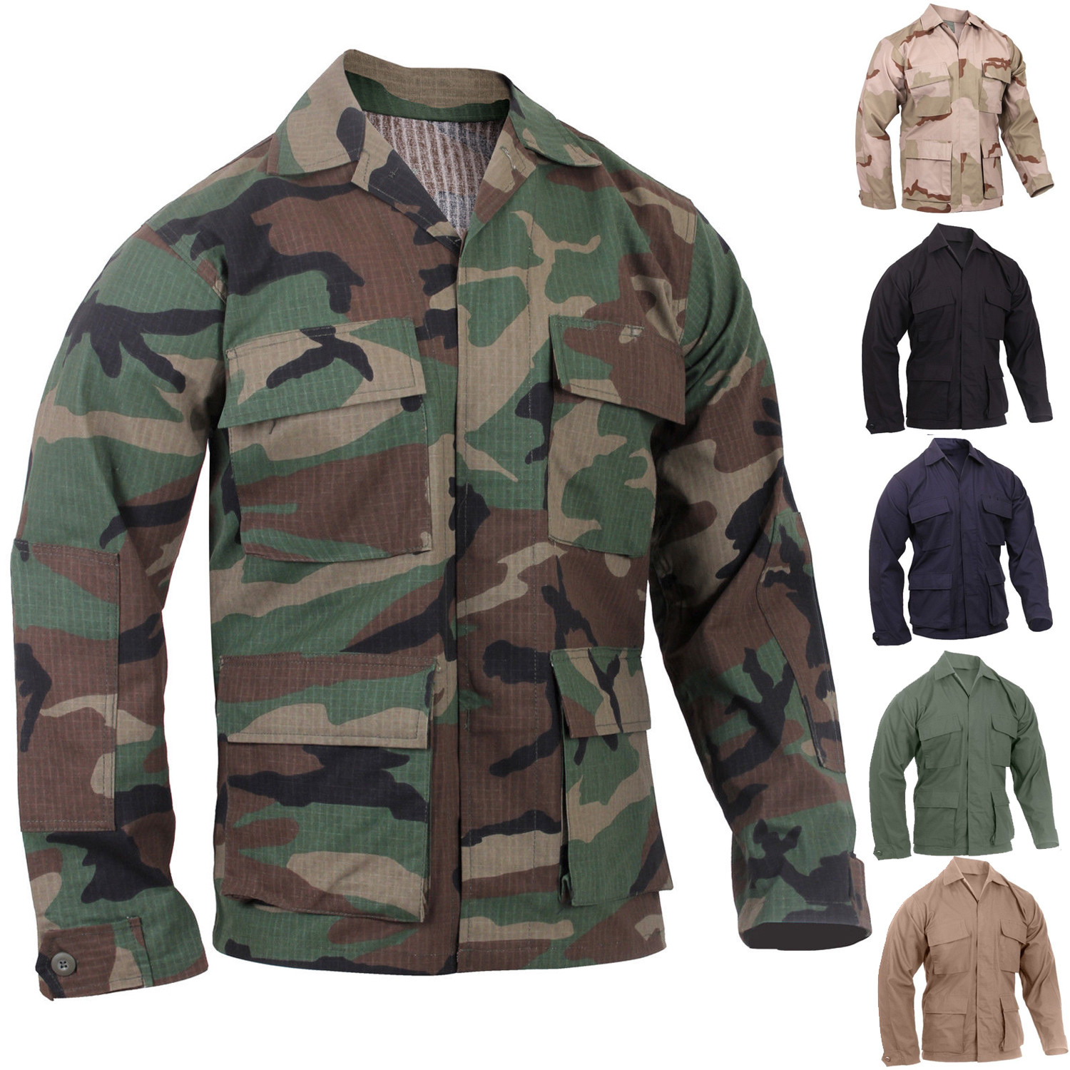 Tactical Ripstop BDU Shirt Military Fatigue Army Coat 4-Pocket Summer Weight