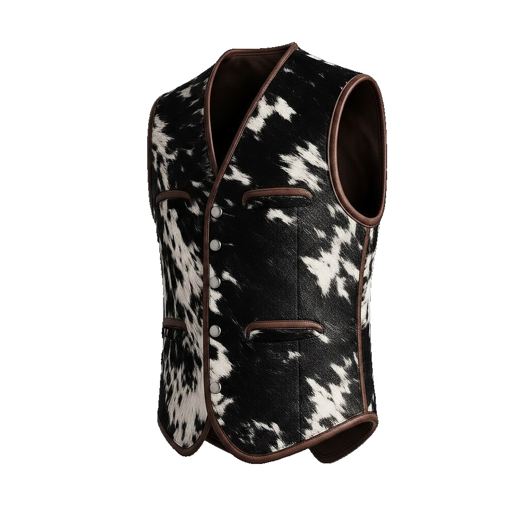 Women’s Motorcycle Cowhide Vest Real Hair-On Leather Waistcoat USA Cowgirl Black