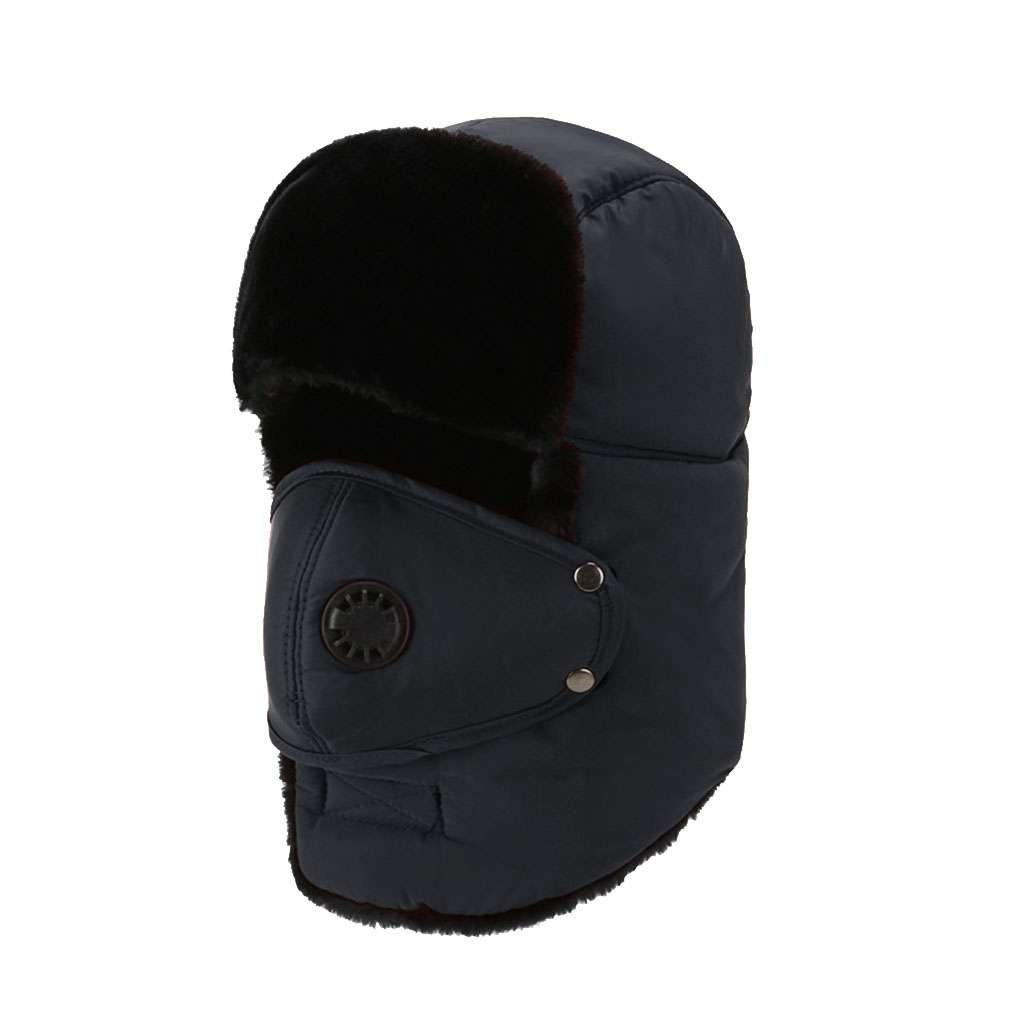 Men Winter Ear Flap Hat With Face Mask Fur Removable Thermal Warm Snow Ski Cap