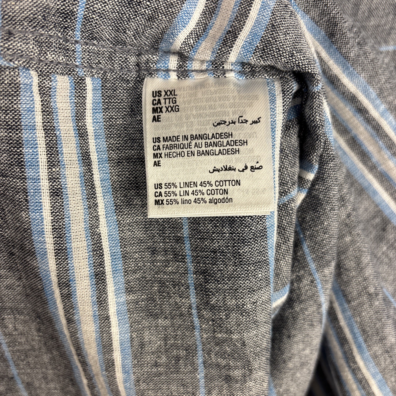 Sun + Stone Men’s 2XL Gray Blue Striped Long Sleeve Button Up Linen Shirt NEW