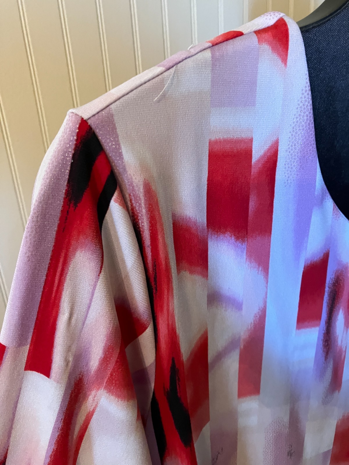 JM Collection ~1X~Artsy/BOHO Red/Black/Purple~Slinky Resort Wear Liquid Knit Top
