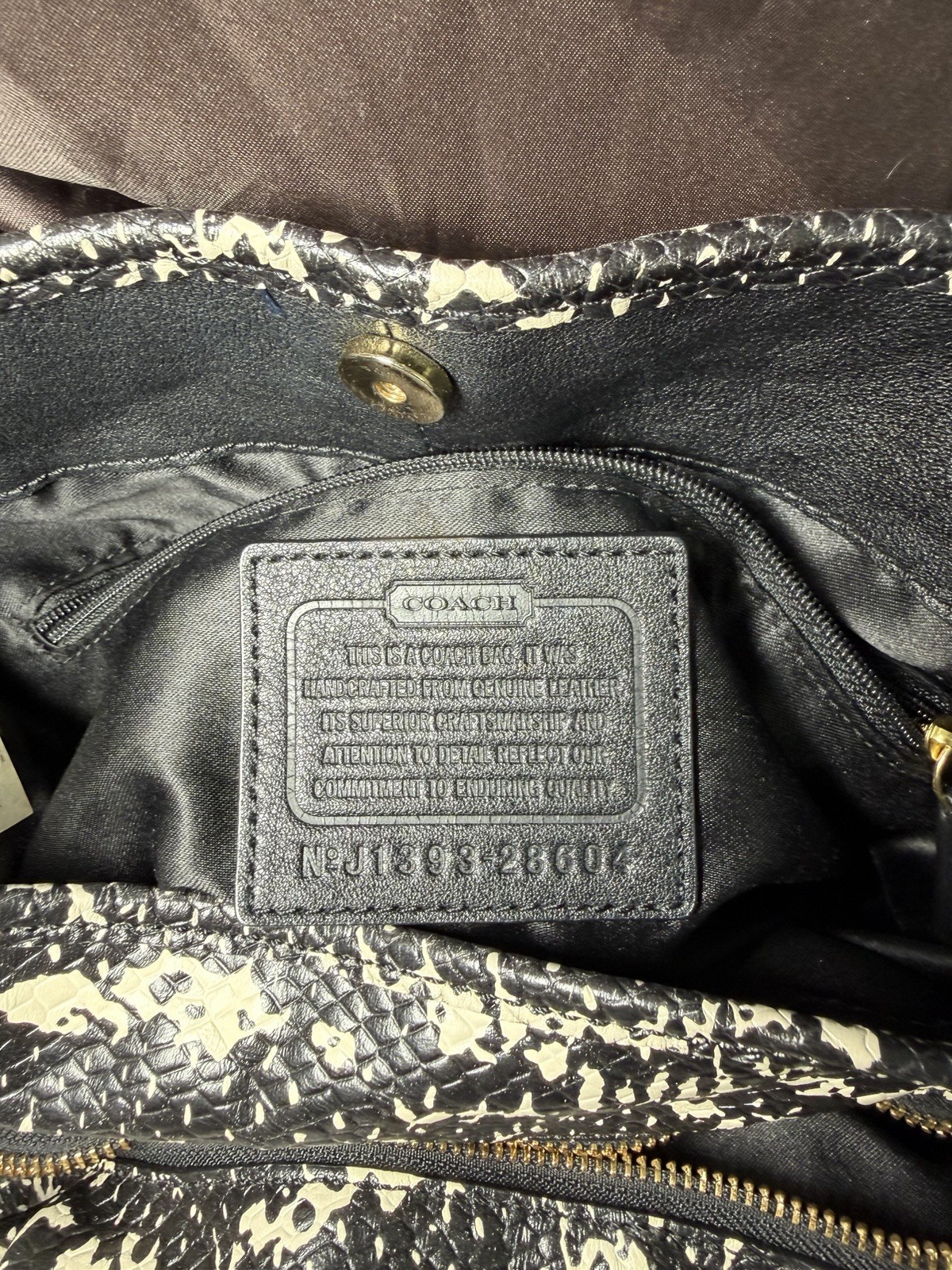Coach Madison Phoebe handbag featuring black leather sides & 2 tone python