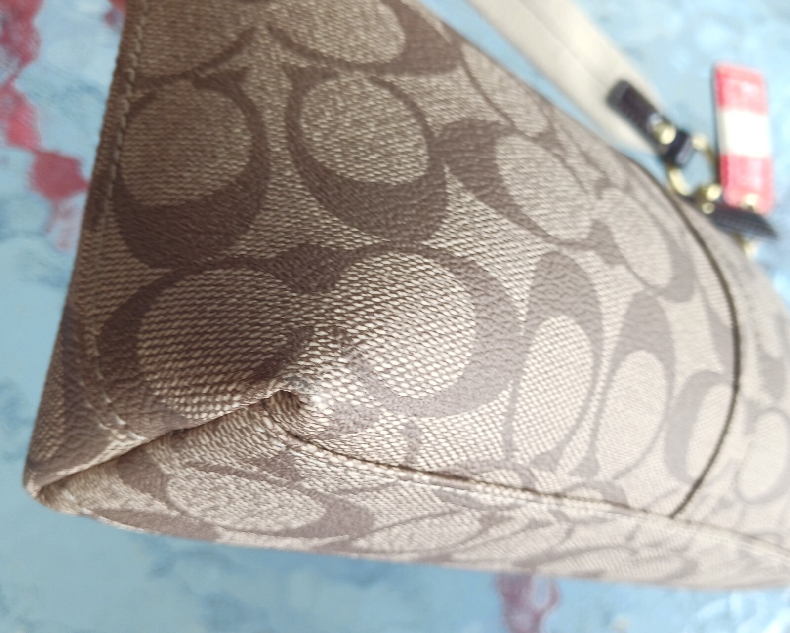 Coach 11562 Signature C Beige Coated Canvas & Patent LeatherBaguetteShoulder Bag