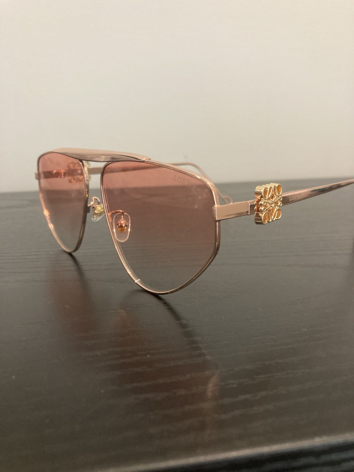 Loewe Anagram Aviator Sunglasses Gold Metal Frames Pink Lens