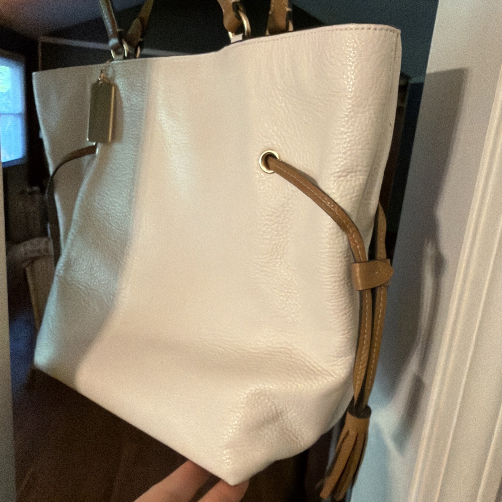 Coach Andy Tote With Horse And Carriage pebble leather Gold/Chalk Multi CA165