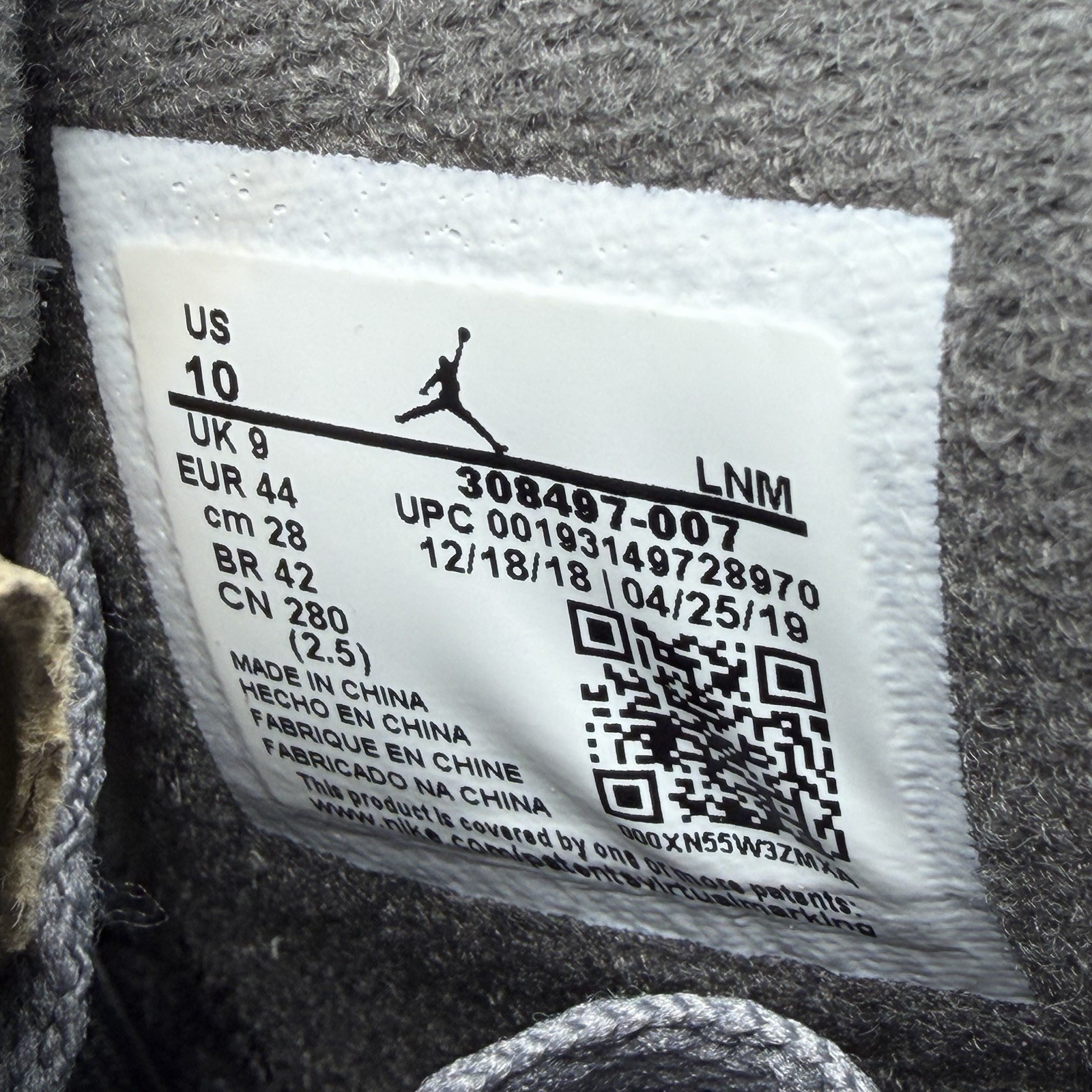 Nike Air Jordan 4 Retro Cool Grey Men’s Size 10 308497-007 IV I III