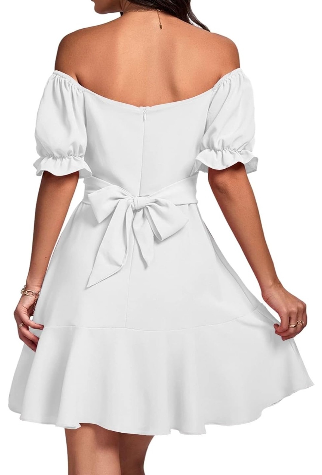 LYANER Women’s Square Neck Ruffle Mini Dress Off The Shoulder Short Sleeve Sz L