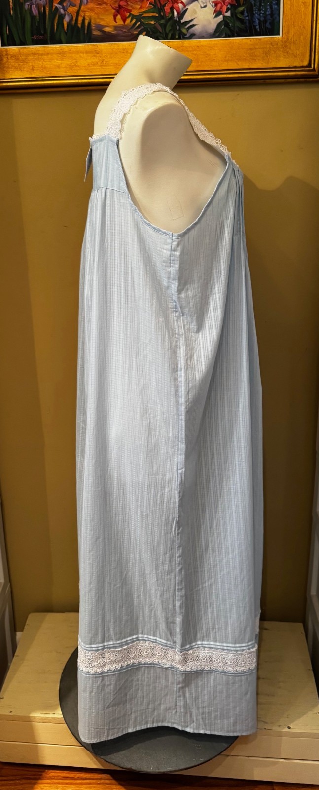 EILEEN WEST E5520079 BLUE DOBBY STRIPE SLEEVELESS COTTON WOVEN NIGHTGOWN MEDIUM
