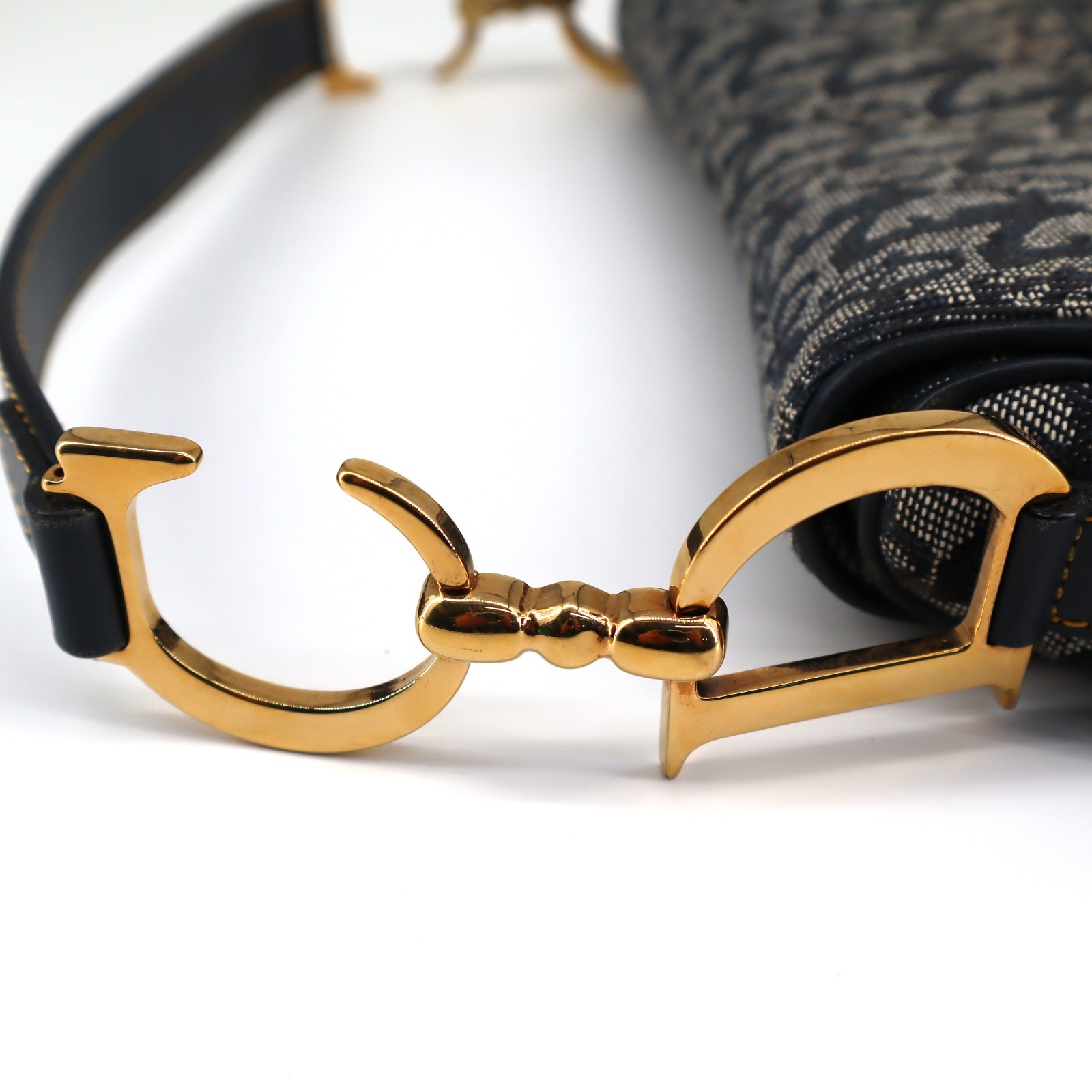 [Pre-owned] Christian Dior Trotter Double Saddle Bag Canvas Navy