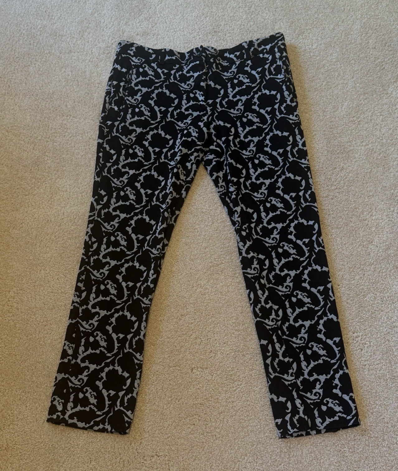 Etro Women’s Black & Grey Jacquard Pants, Made in Italy, Size 46 US Size 10