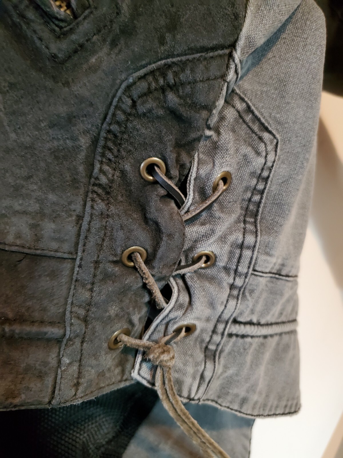Vtg Authentic Gray Unisex Harley Davidson Suede Leather & Denim Jacket or Vest