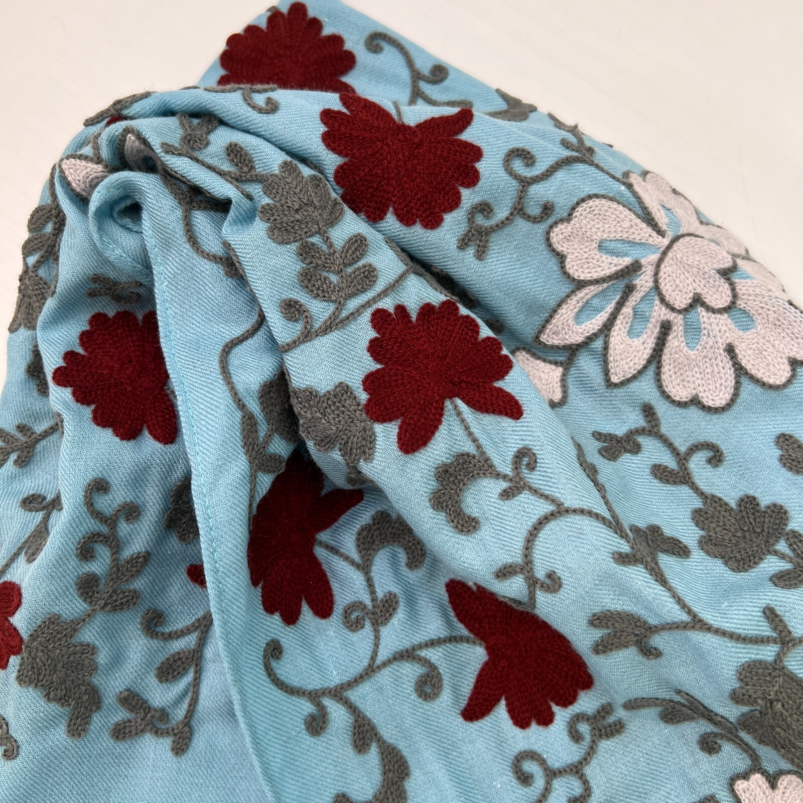 Floral Scarf Women 60.5×12.75 Wool Silk Casual Shawl Fringe Resort Work Party Ex