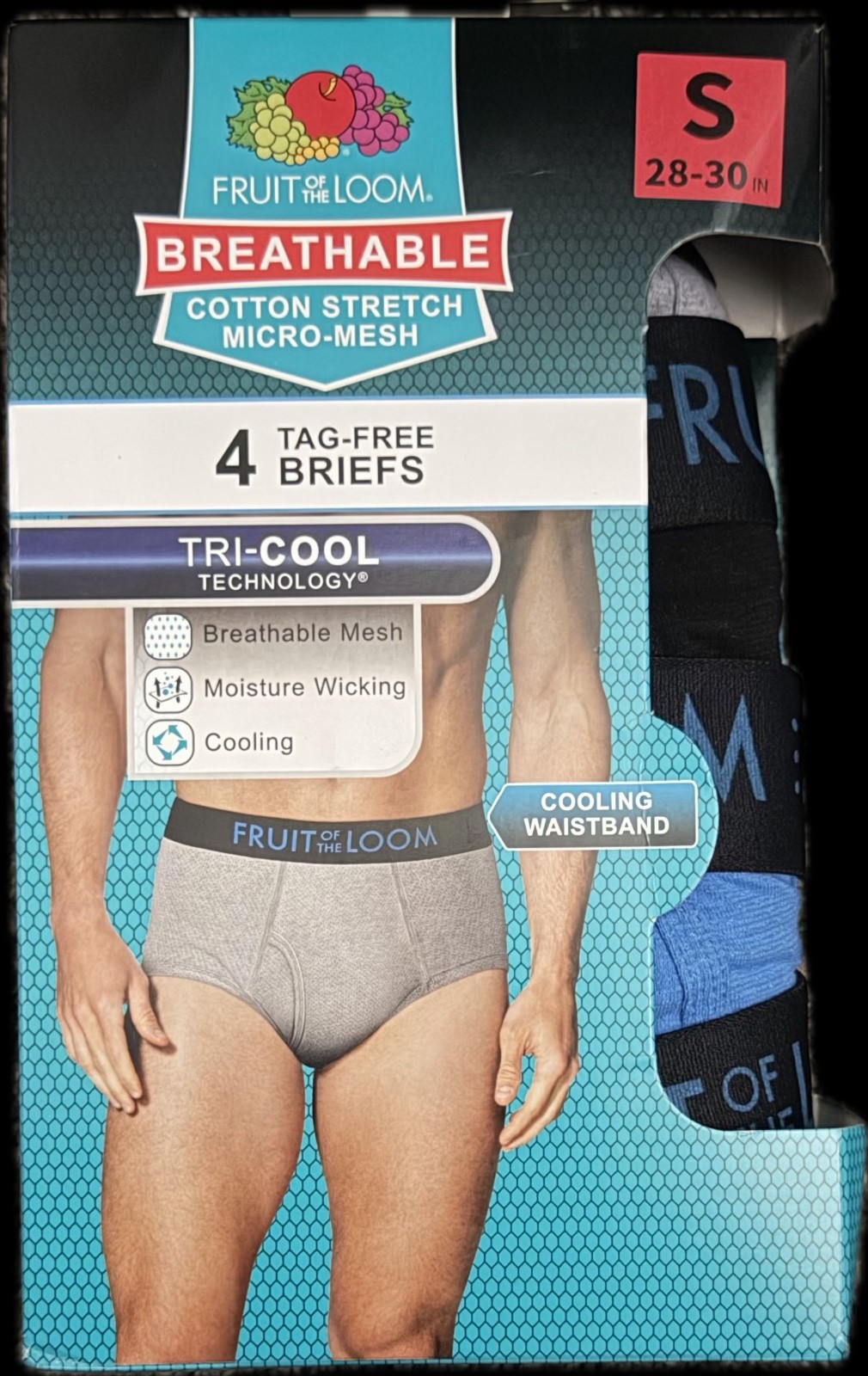 Fruit of the Loom – Breathable Cotton Stretch Briefs TagfreePack of 4