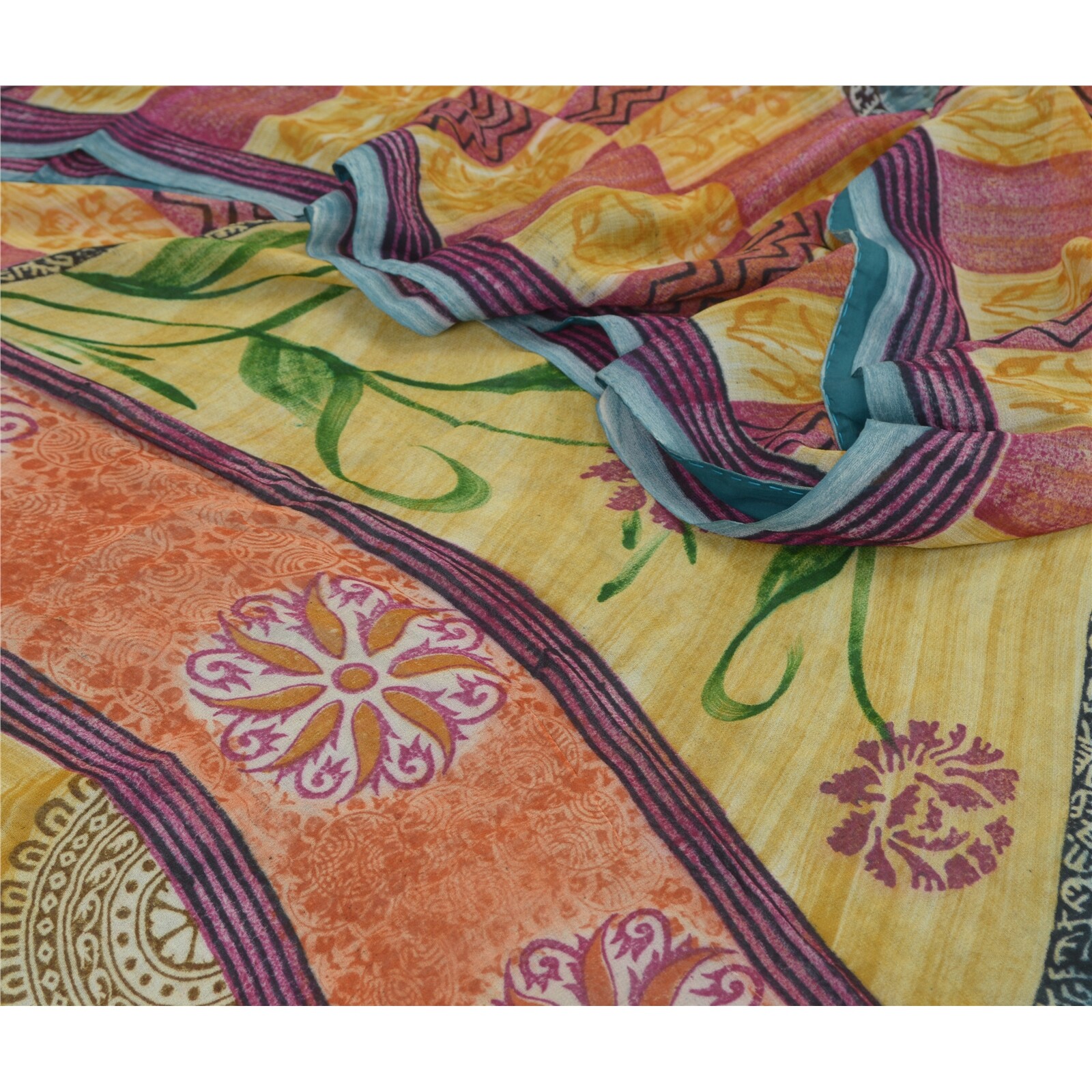 Sanskriti Vintage Multicolor Sari Blend Georgette Fabric Craft Printed Sarees