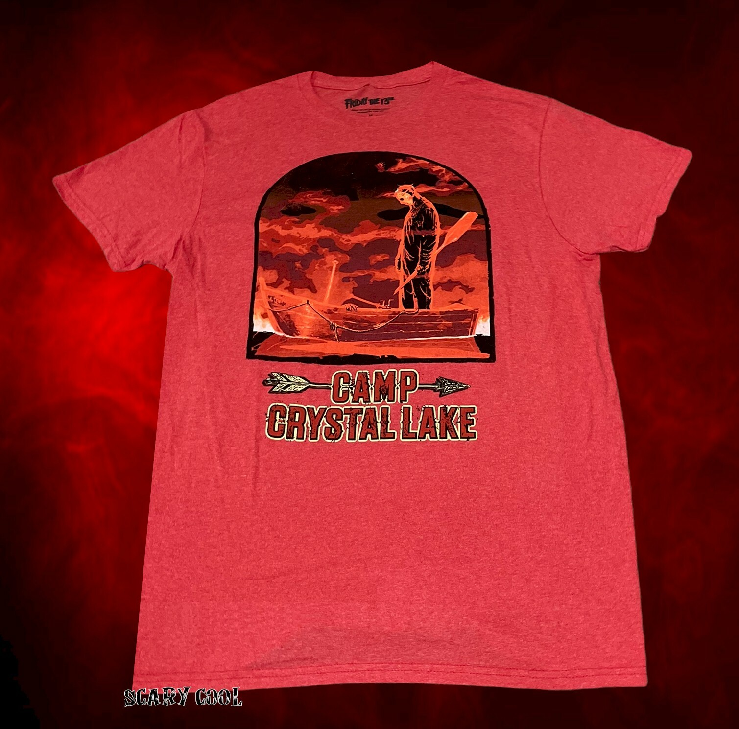 New Friday the 13th Camp Crystal Lake Red 1980 Horror Mens Vintage T-Shirt