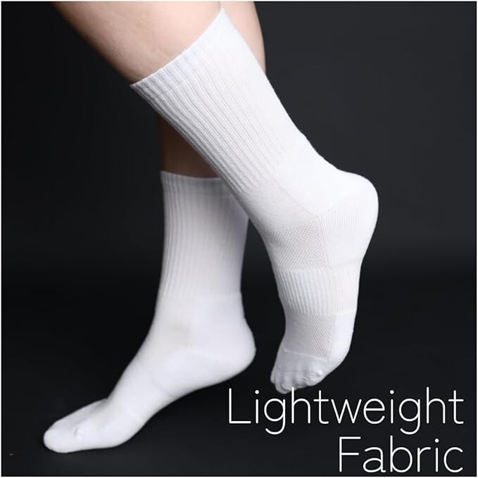 YANES Everyday Cushioned Crew Socks 6-8 / 8-12Socks -6 Pairs,White, Large-Medium