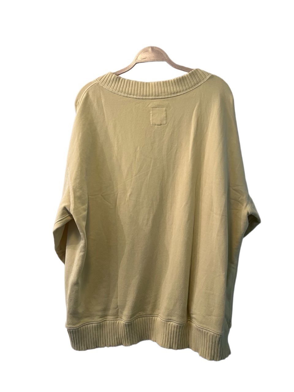 Aerie Yellow Solid Cotton Knit V-Neck Oversized Ribbed Pullover Sweater M