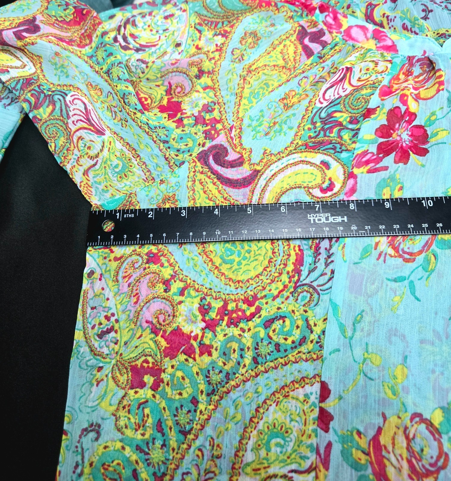 Fig & Flower Blouse Size XL Paisley Floral Boho Peasant Top Teal Balloon Sleeve