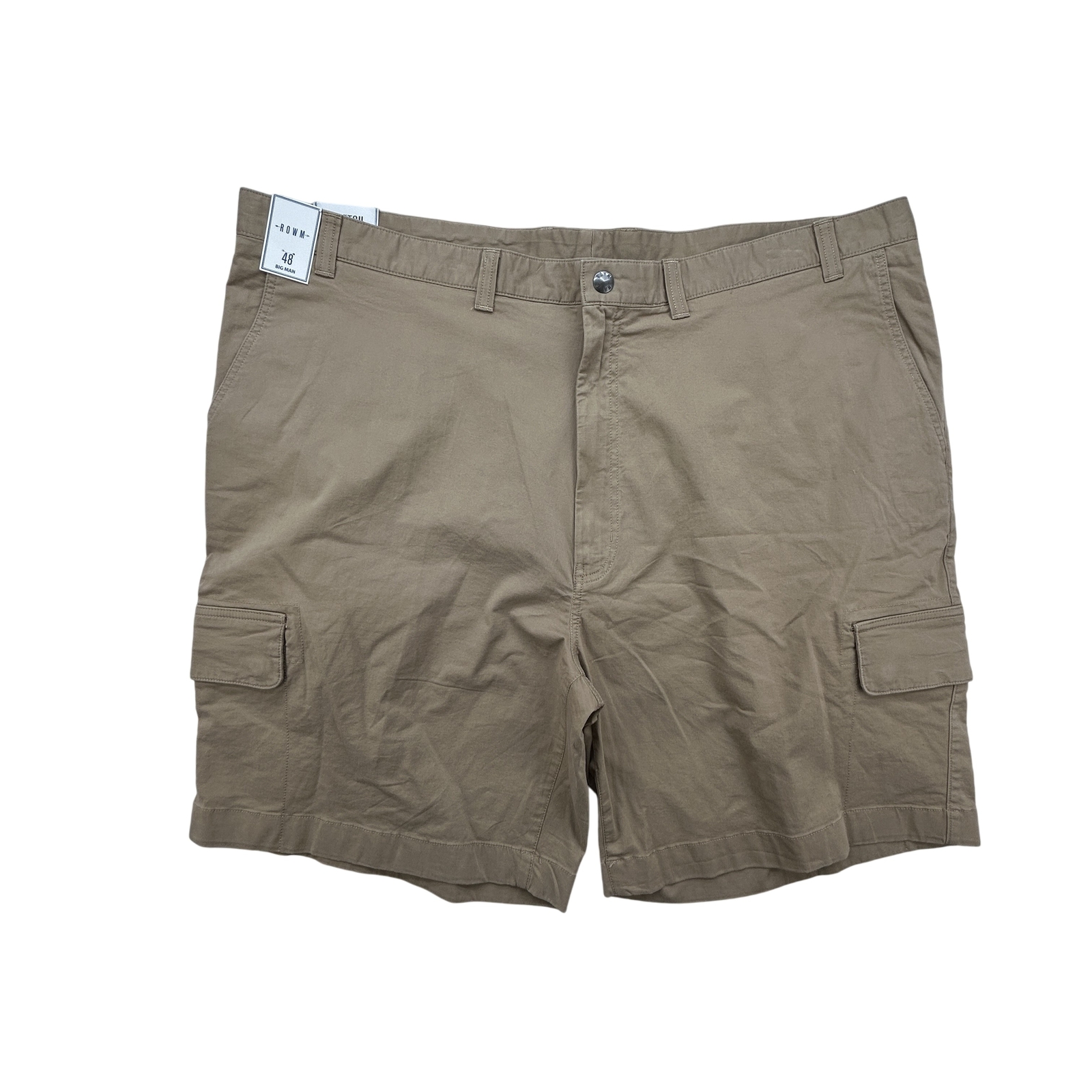 ROWM Shorts Mens 48 Big Man Stretch Fabric Cargo Flat Front Khaki YKK Zip