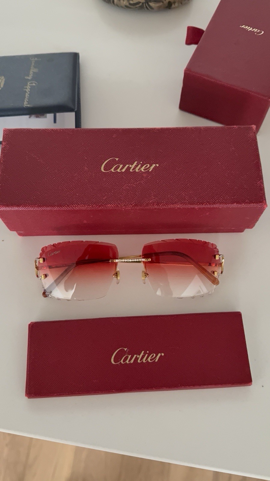 Cartier rimless Custom Diamond sunglasses glasses BIG C decor Frame VS1
