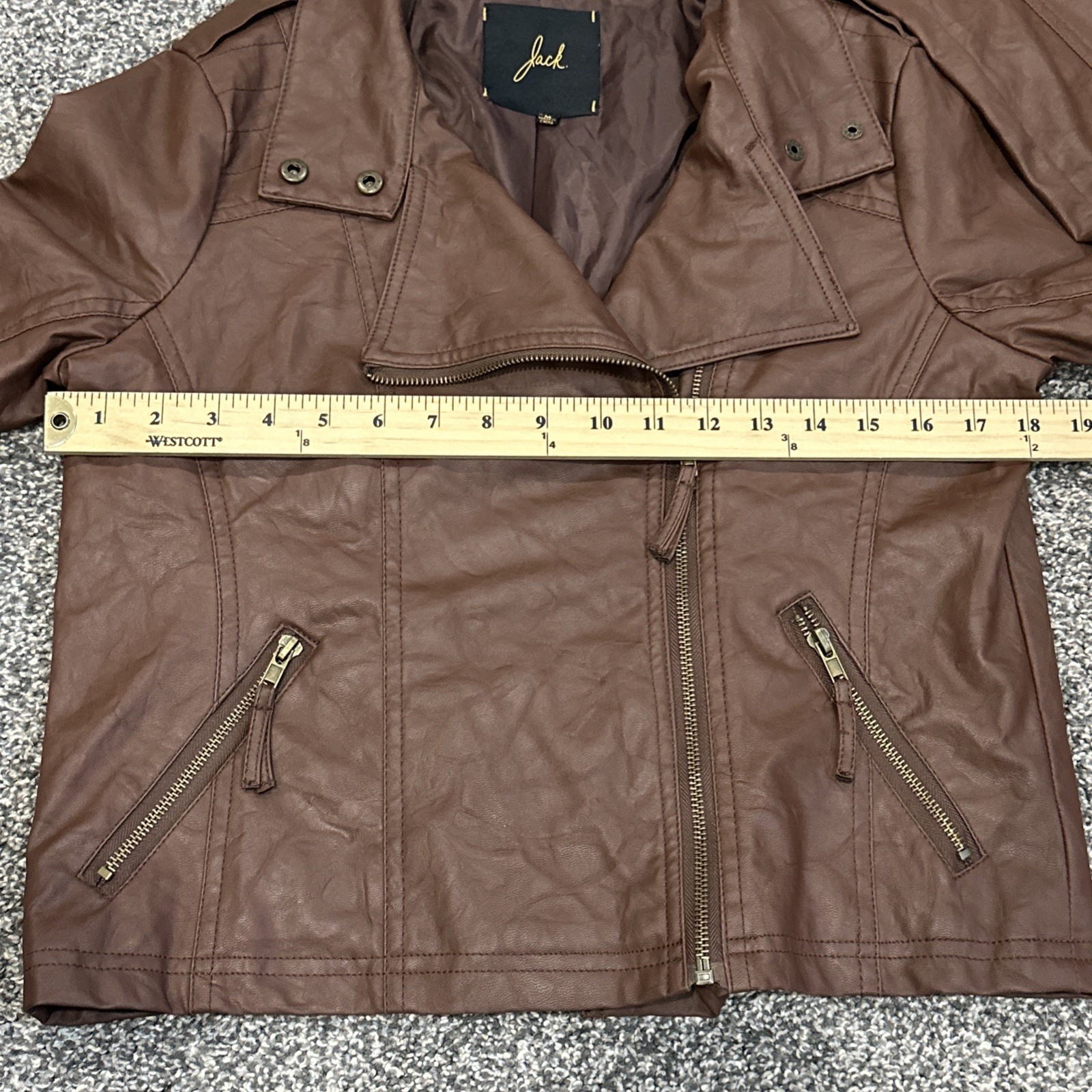 Jack Faux Leather Jacket Women’s Medium Full Zip Biker Brown Moto