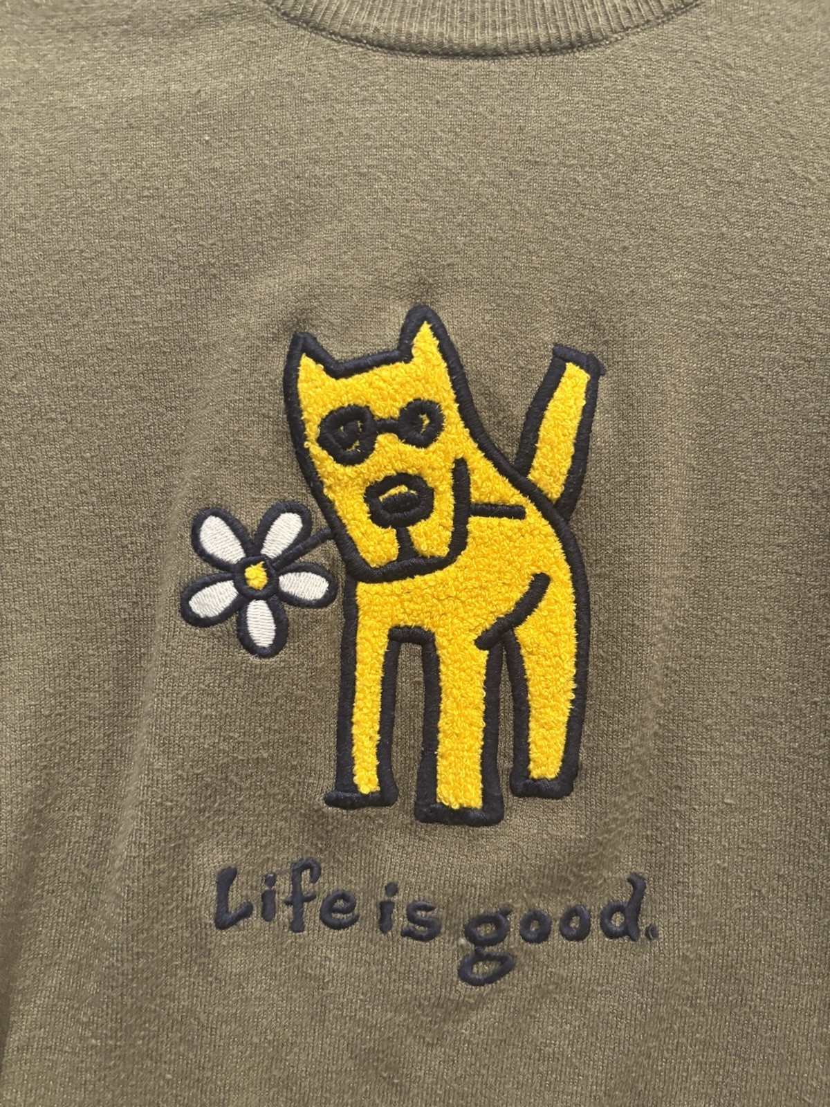 Life is Good Gray Knit Embroidered Dog with Ball Pullover Sweater Womens Size s