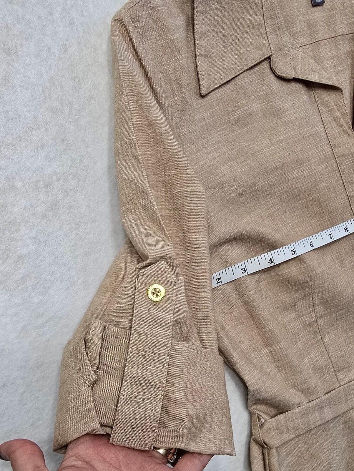 Beige/Tan Button-Front Shirt Dress with Belt