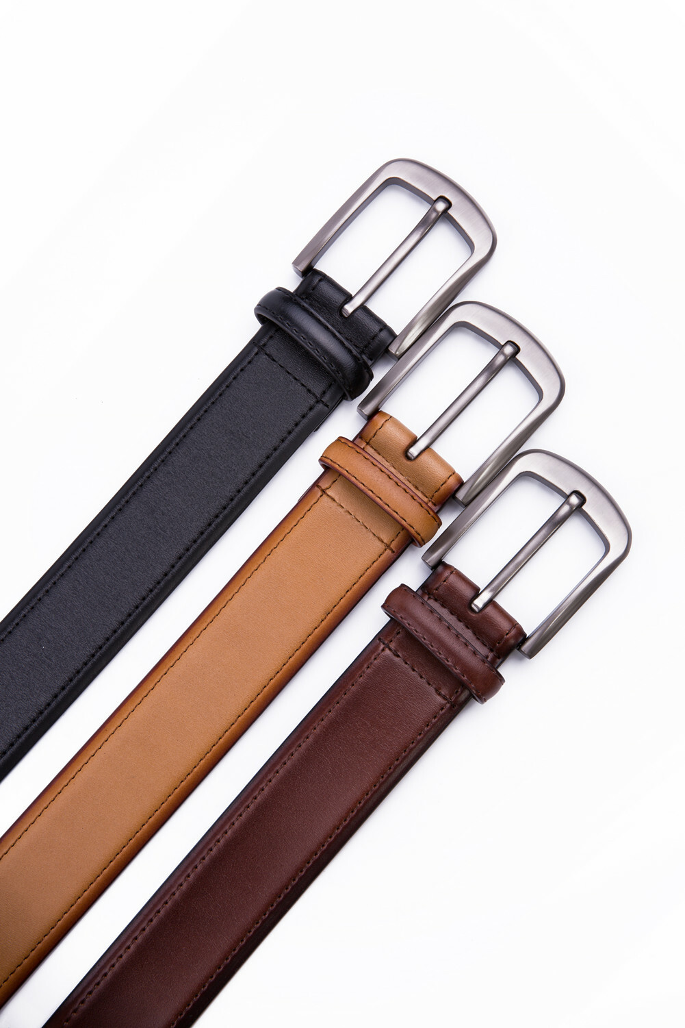 Men’s Genuine Leather Belt With Classic Silver Buckle 1.5inch Width