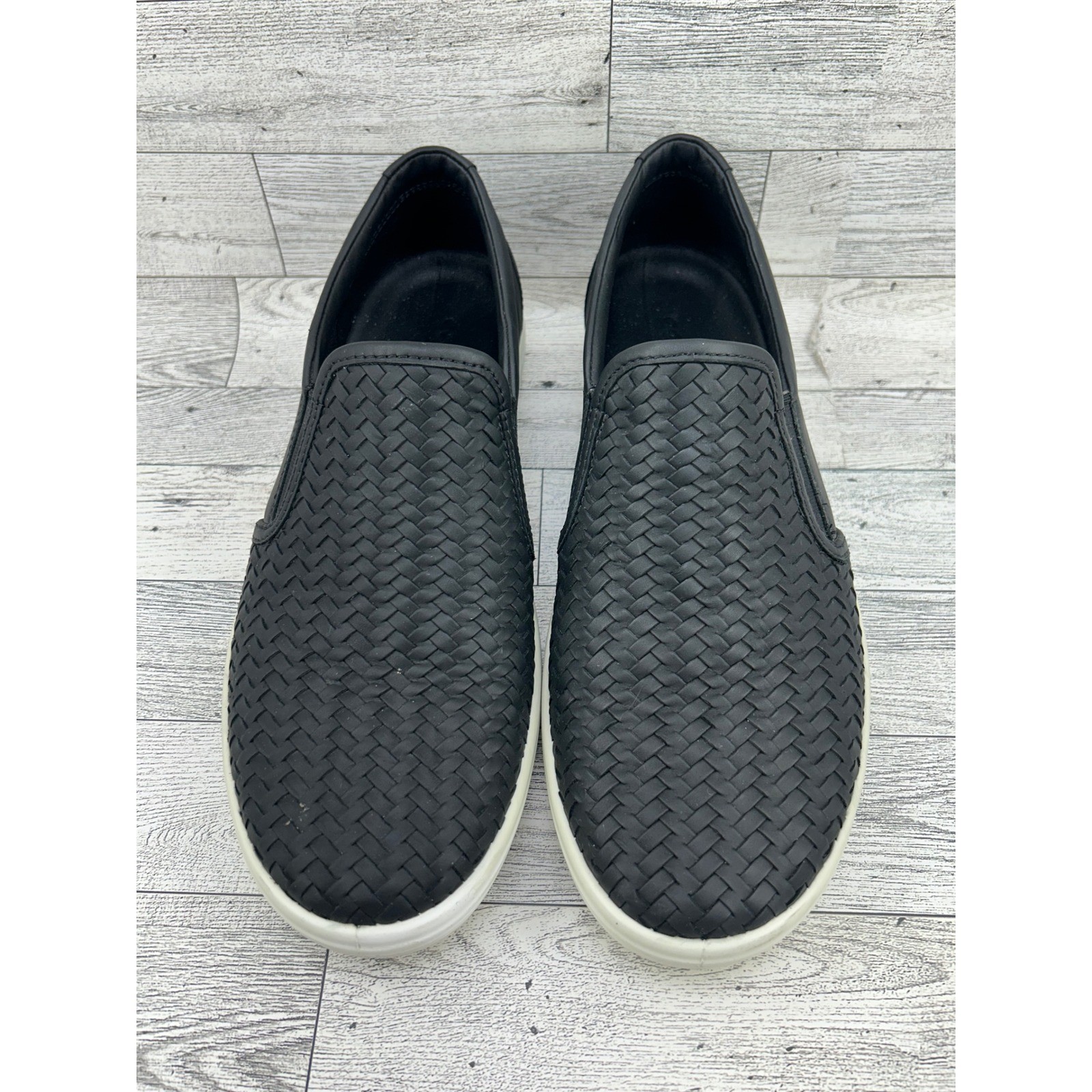 ECCO Soft 7 Woven Slip On Black Leather Shoes 470113-01001 Women EU 40 US 9-9.5