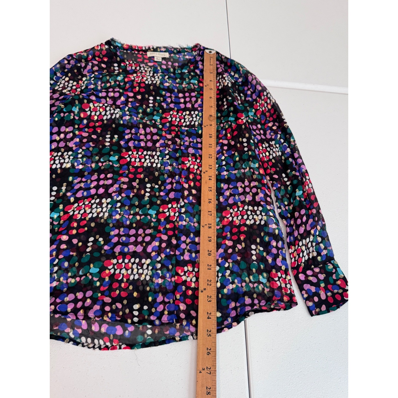 See U Soon 100% Silk Abstract Polka Dot Metallic Blouse Small gf