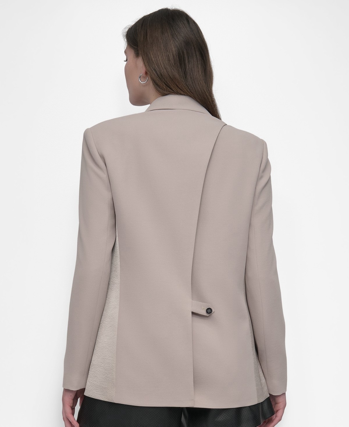 $179 Long-Sleeve Open-Back Jacket Women’s M Pebble Solid Collared Flap Pockets