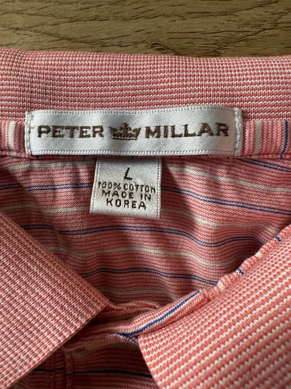 Peter Millar Polo SZ L 100% Cotton Pink Coral Striped Golf Summer Performance