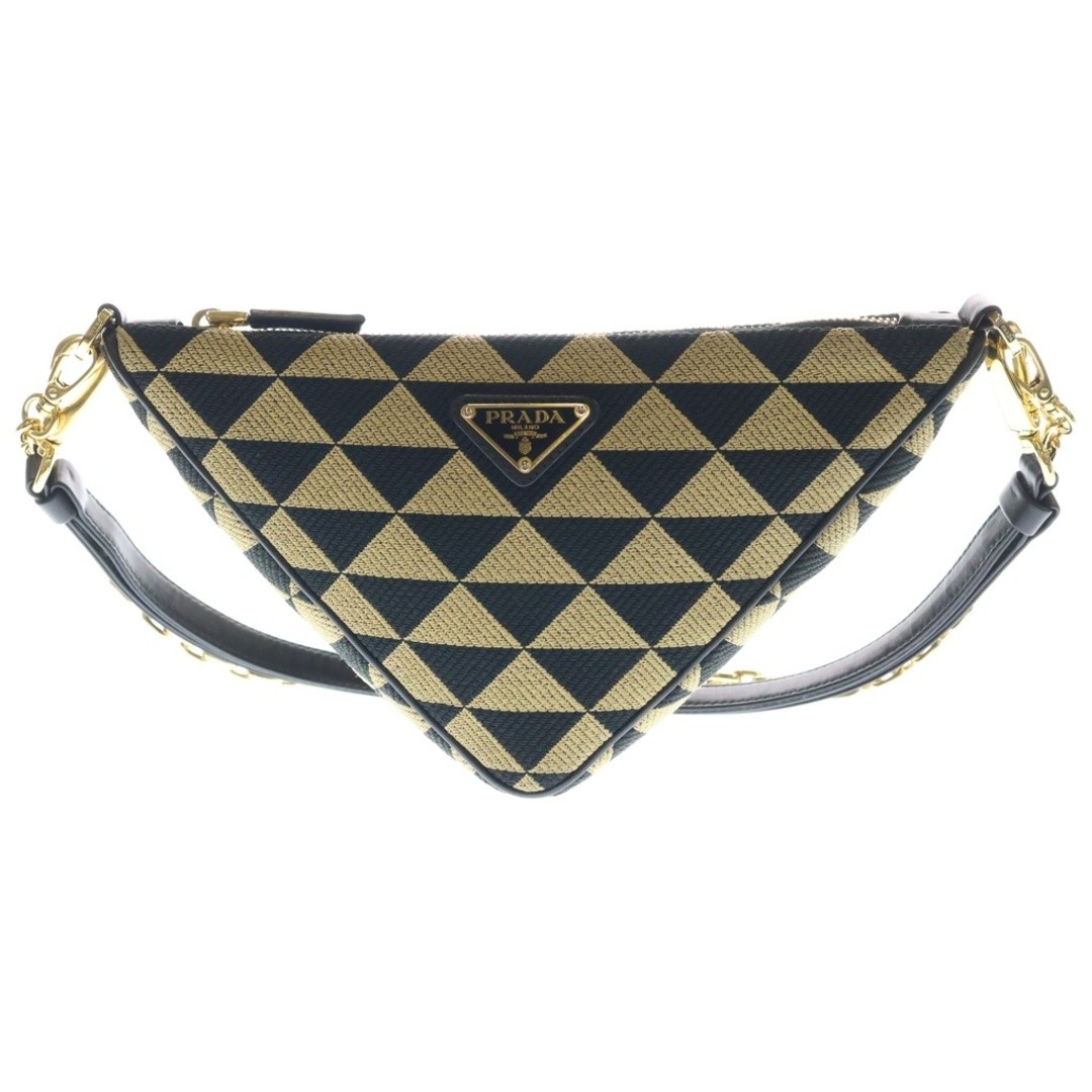 PRADA Triangle Logo Plate Canvas Leather 2-way Hand Chain One Shoulder Bag Used