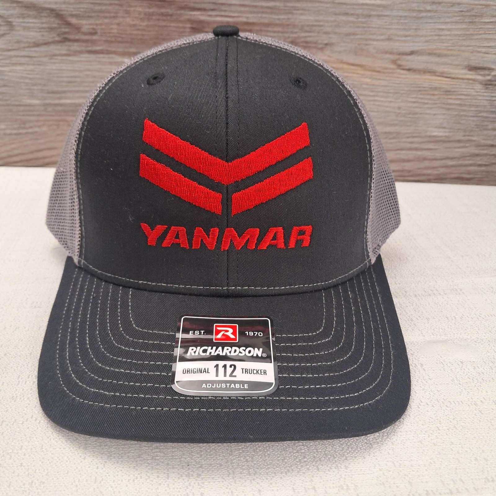 YANMAR Logo Embroidered Trucker Hat Black with Gray Mesh Snapback Cap Hat