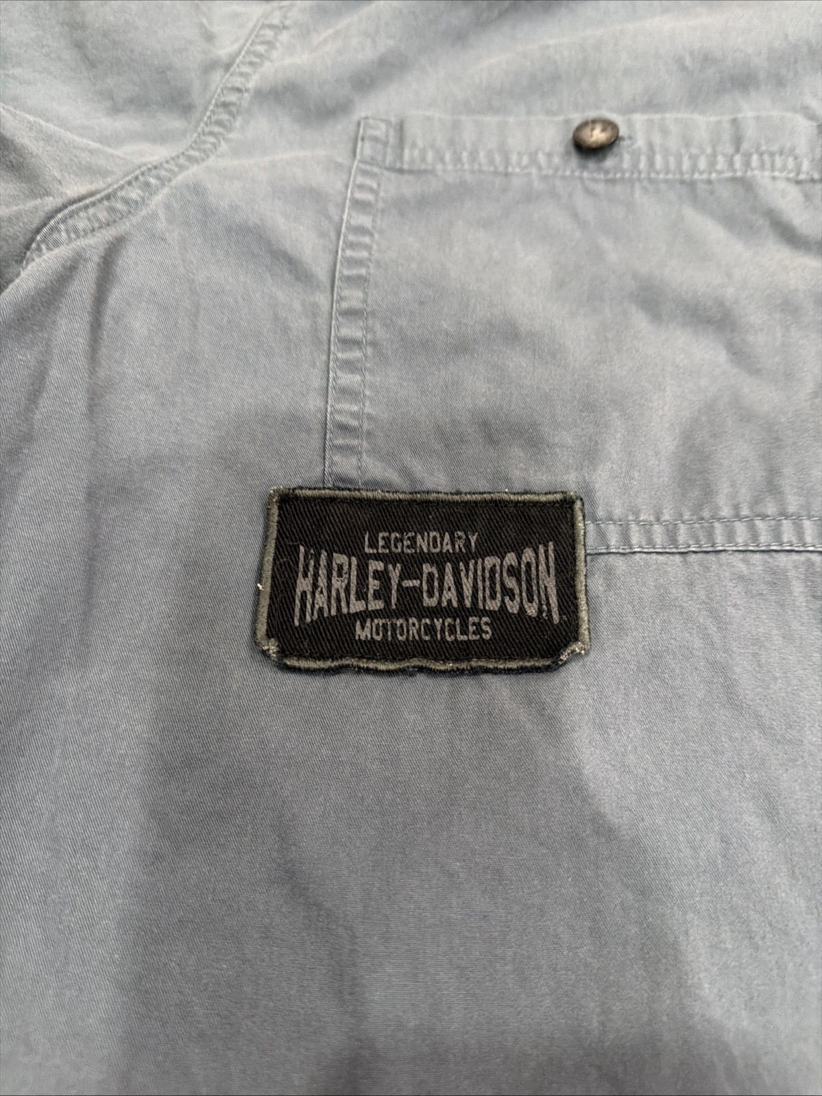 Harley Davidson Blue/grey Button Down Short Sleeve H-DMC Size XL Patch Work