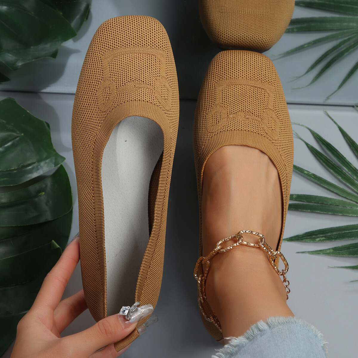 Womens Ballet Flats Comfortable Soft Casual Square Toe Slip-Ons Casual Shoes New