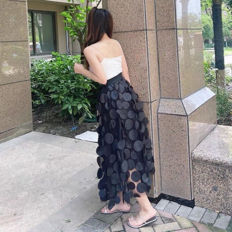 Mesh Long Skirts Fashion Elastic High Waist Tulle Skirt Casual A-Line Skirt