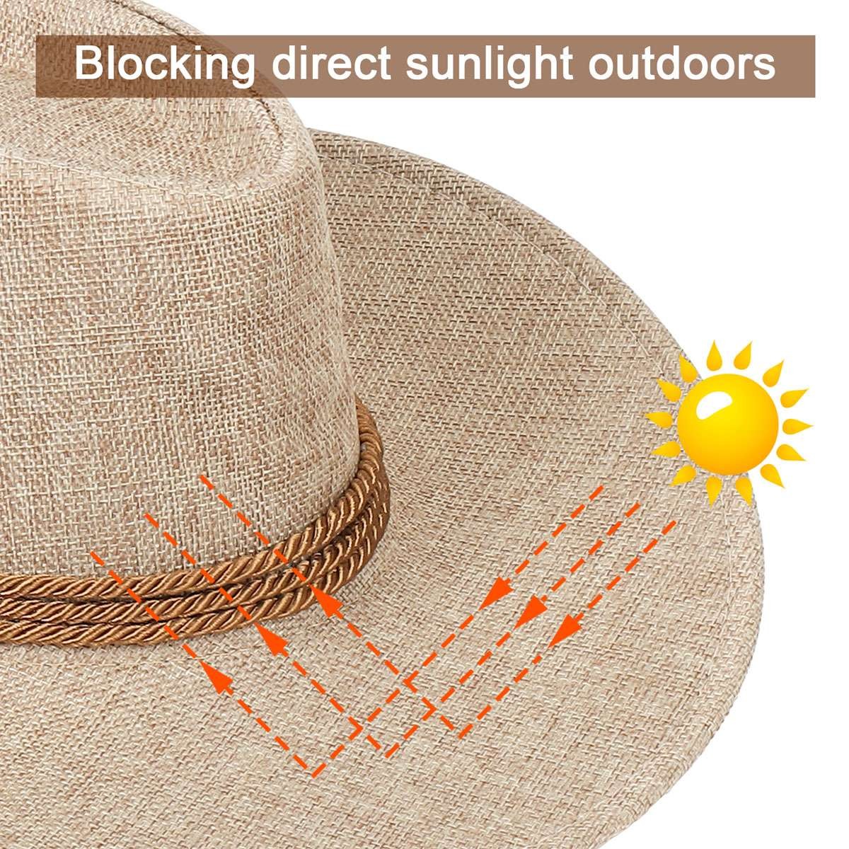 Mens Summer Bucket Cap Cowboy Fedora Hat Wide Brim Linen Mesh Outdoor Hats