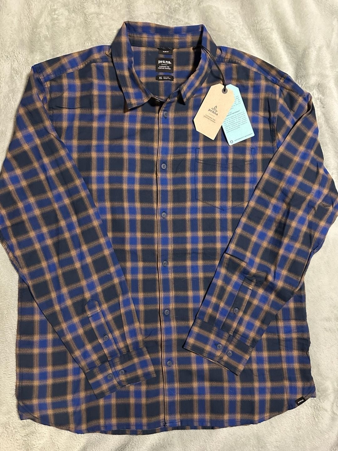 prAna Men’s Los Feliz Flannel Shirt in Rich Sapphire, Size XL
