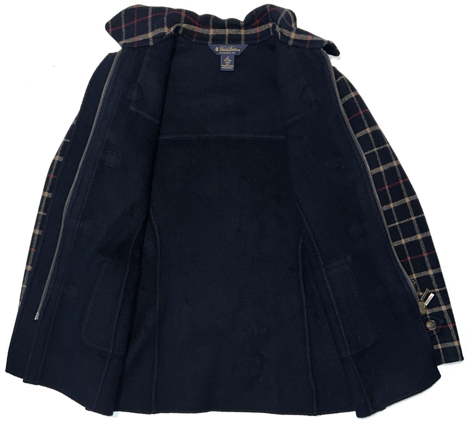 Brooks Brothers Duffle Coat Navy Plaid Wool Toggle Jacket Removable Hood Women M