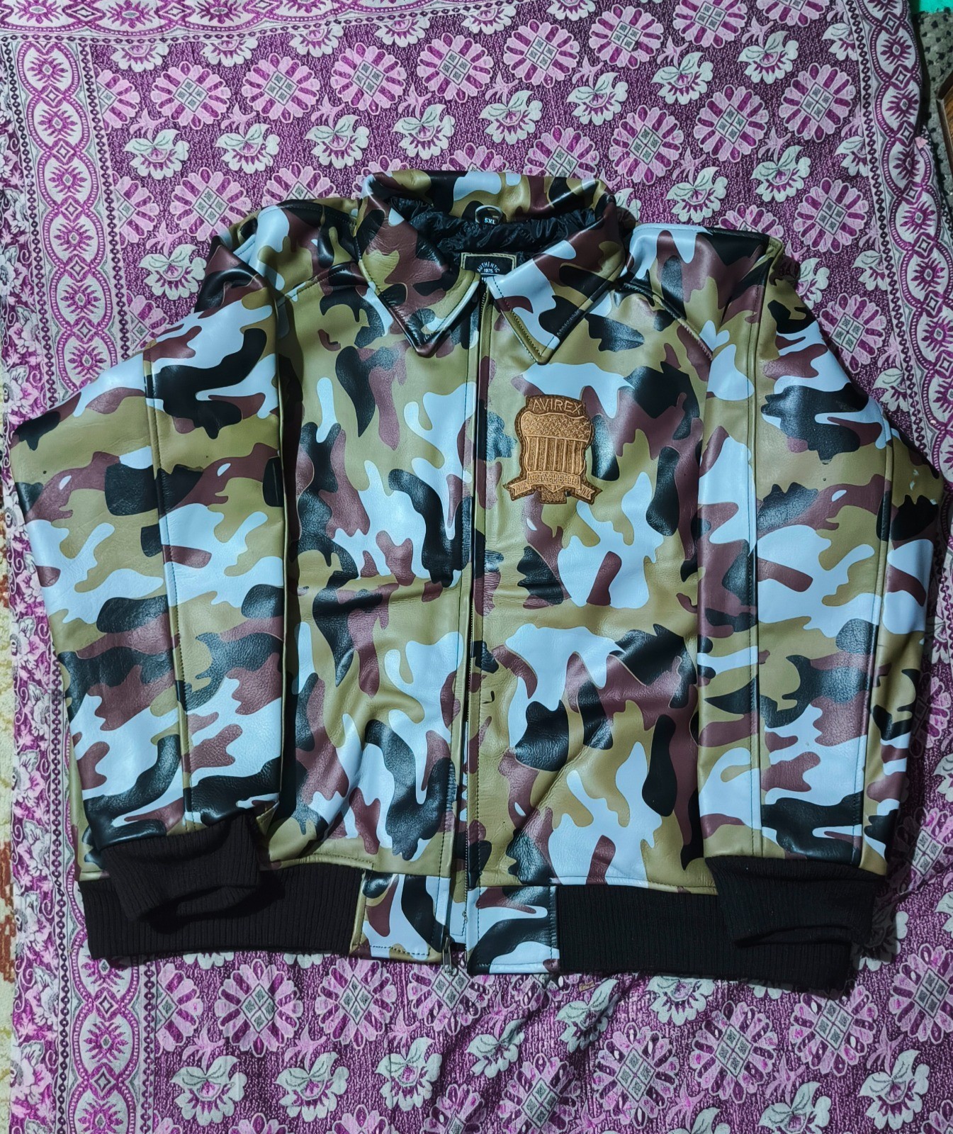 Men’s Avirex Limited Edition Camo Icon Flight Bomber Real Cowhide Leather Jacket