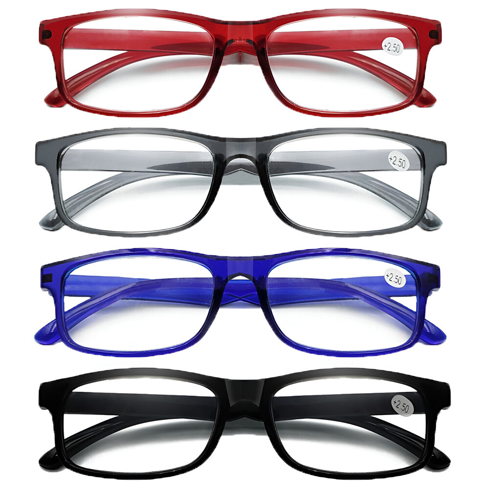 4 Pair Rectangular Spring Hinge Power Reading Reader Glasses For Mens Womens 1-3
