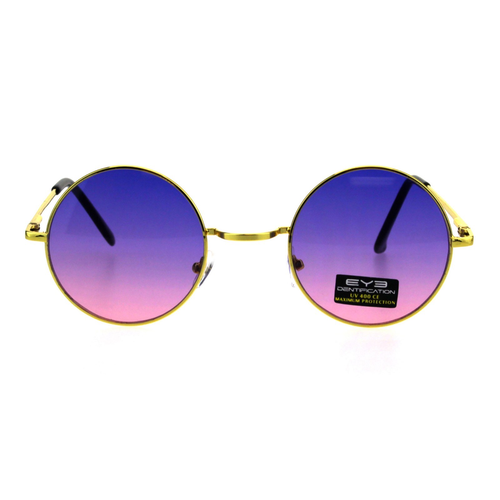 Gold Round Circle Frame Sunglasses Spring Hinge Ombre Color Lens UV 400