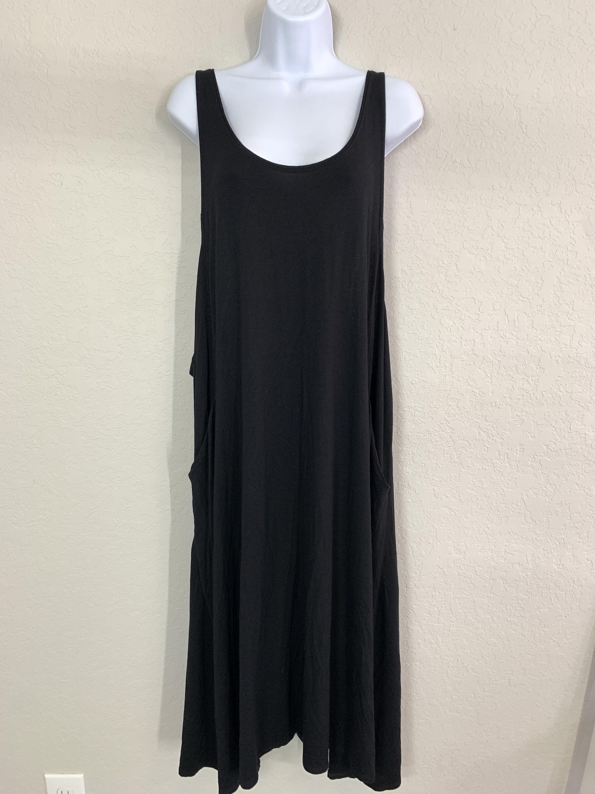 Eileen Fisher Dress Womens XL Black Jersey Scoop Neck Sleeveless Swing Pockets