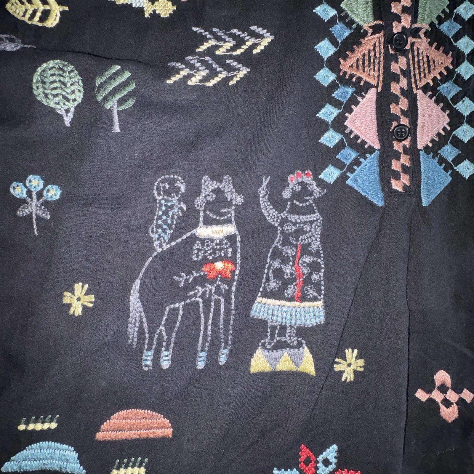Johnny Was Pete&Greta Top Black Seraphina Embroidered Short Sleeve Size Small