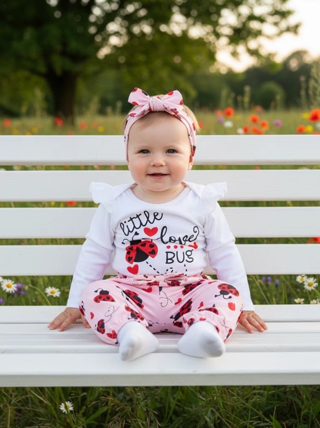 NEW Valentine’s Day Love Bug Ladybug Baby Girls Outfit Set